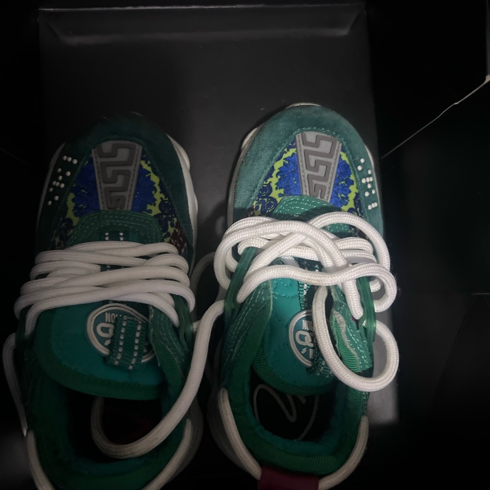 Versace Kids Teal and Blue Patterned Sneakers